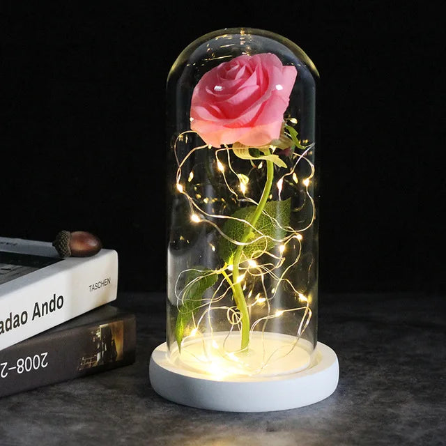 " "🌹 Rosa Eterna en Cúpula de Cristal con Luces LED – El Regalo Más Romántico para San Valentín 💖