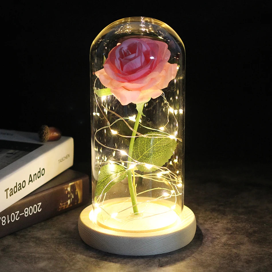 " "🌹 Rosa Eterna en Cúpula de Cristal con Luces LED – El Regalo Más Romántico para San Valentín 💖