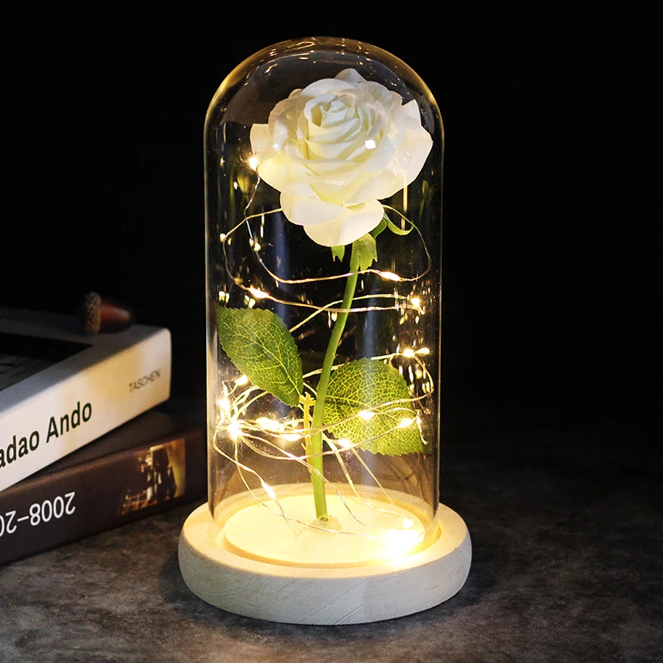 " "🌹 Rosa Eterna en Cúpula de Cristal con Luces LED – El Regalo Más Romántico para San Valentín 💖