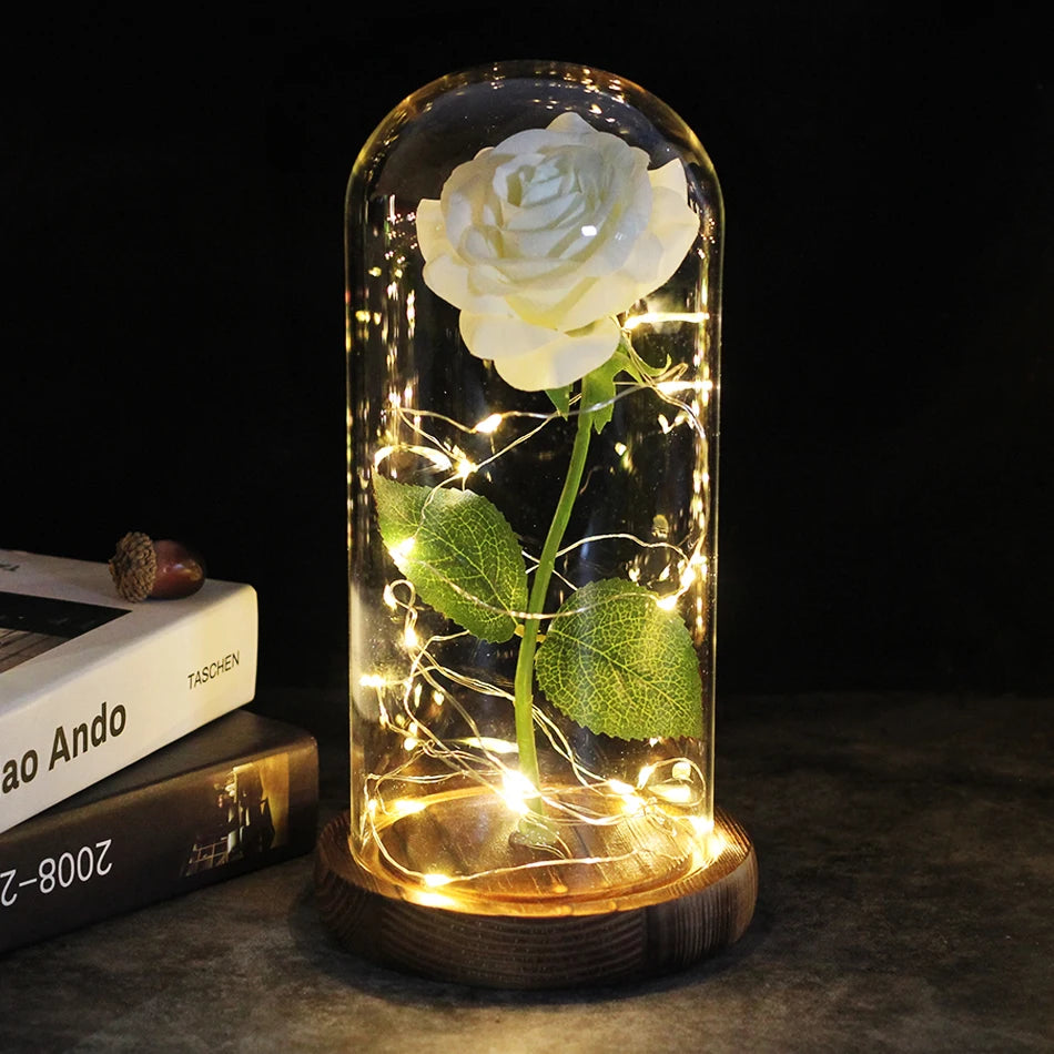 " "🌹 Rosa Eterna en Cúpula de Cristal con Luces LED – El Regalo Más Romántico para San Valentín 💖