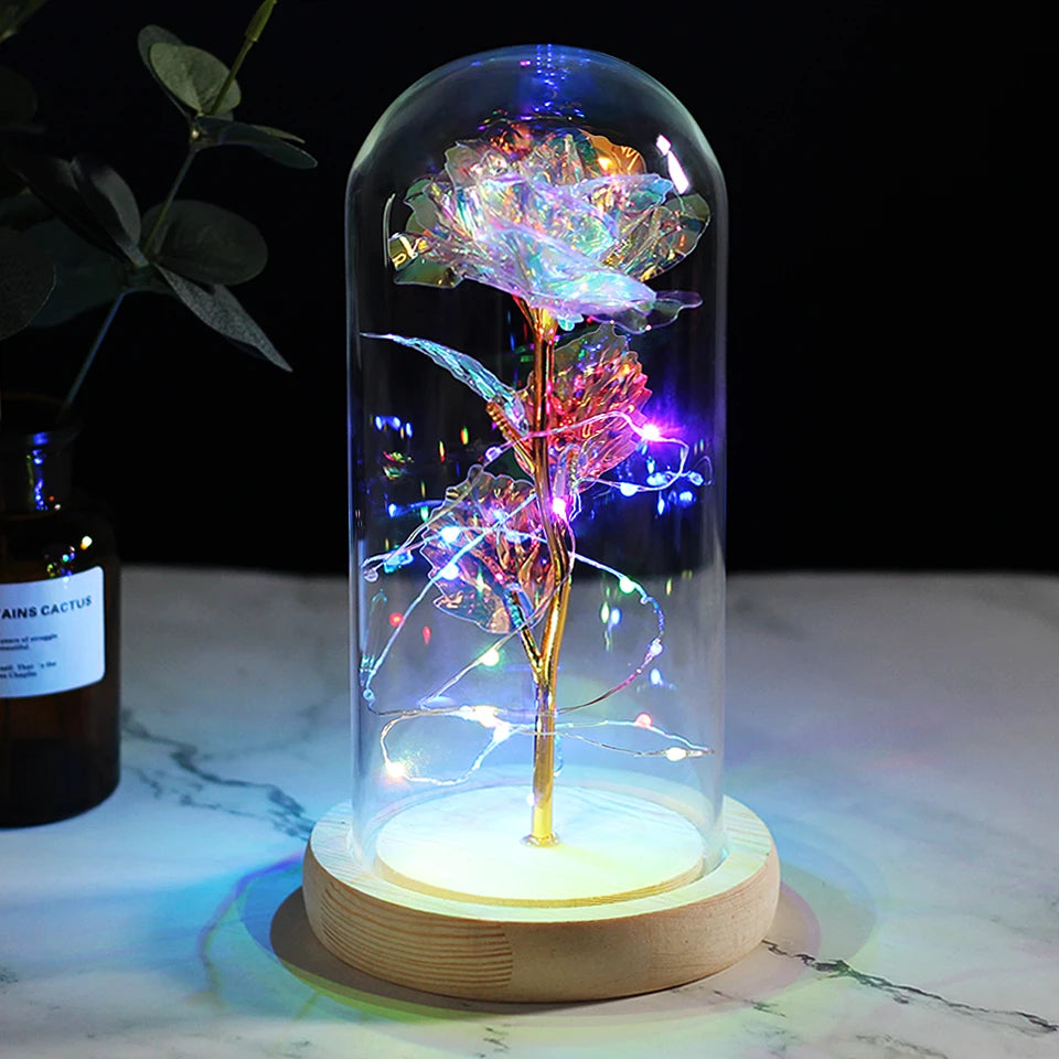 " "🌹 Rosa Eterna en Cúpula de Cristal con Luces LED – El Regalo Más Romántico para San Valentín 💖