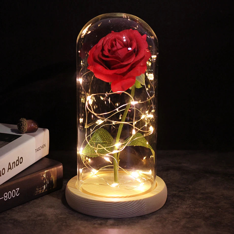 " "🌹 Rosa Eterna en Cúpula de Cristal con Luces LED – El Regalo Más Romántico para San Valentín 💖