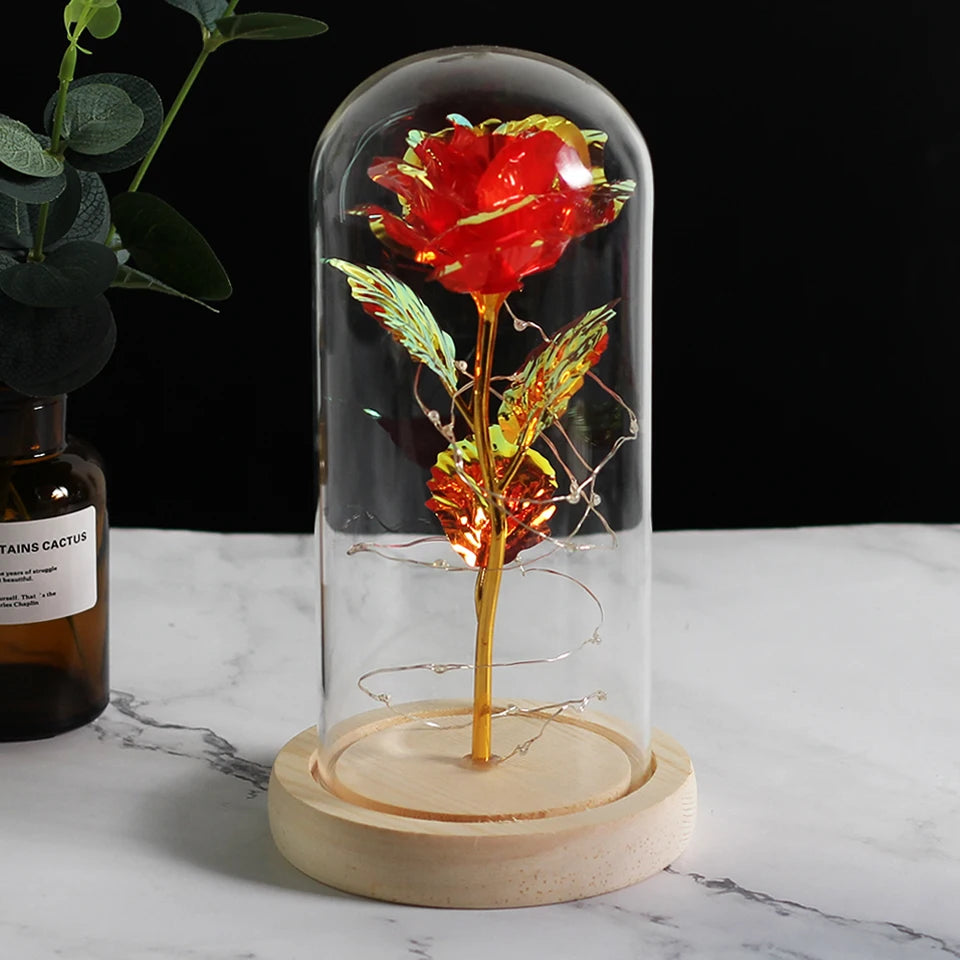 " "🌹 Rosa Eterna en Cúpula de Cristal con Luces LED – El Regalo Más Romántico para San Valentín 💖