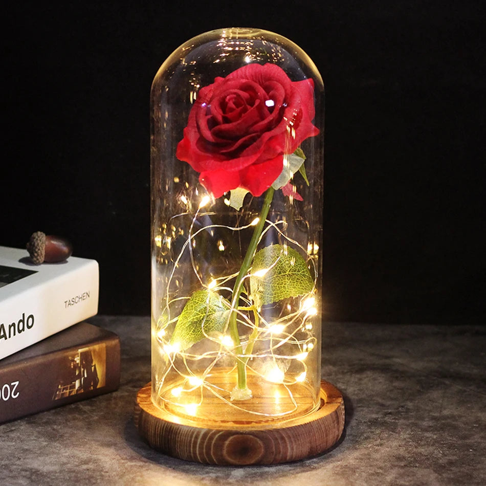 " "🌹 Rosa Eterna en Cúpula de Cristal con Luces LED – El Regalo Más Romántico para San Valentín 💖