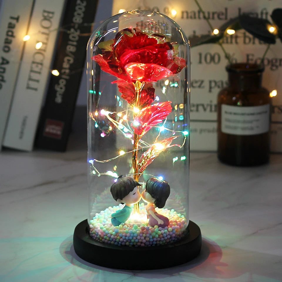 " "🌹 Rosa Eterna en Cúpula de Cristal con Luces LED – El Regalo Más Romántico para San Valentín 💖