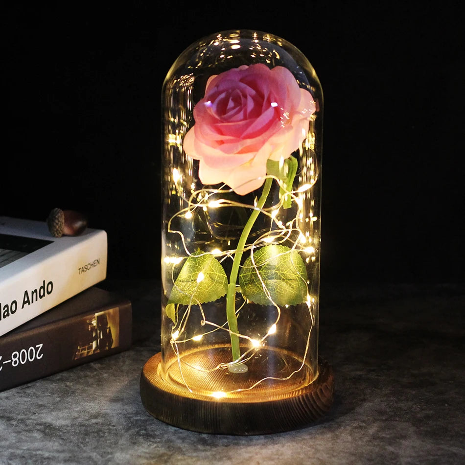 " "🌹 Rosa Eterna en Cúpula de Cristal con Luces LED – El Regalo Más Romántico para San Valentín 💖